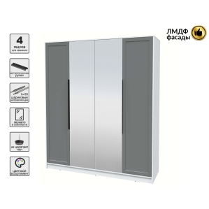 Шкаф распашной Тренд КТ-Ш4 (з) (Белый платинум ЛДСП/ Серый ЛМДФ) Ш1800 В2128 Г54..